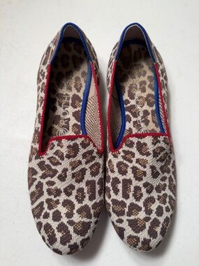 Rothy's Leopard Print Slip-On Flats with Red & Blue Trim